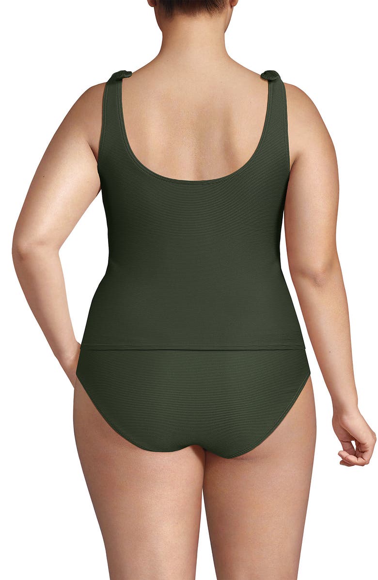 Lands' End Ottoman Rib Tie Shoulder Tankini Top, Alternate, color, Rich Olive Green Ottoman