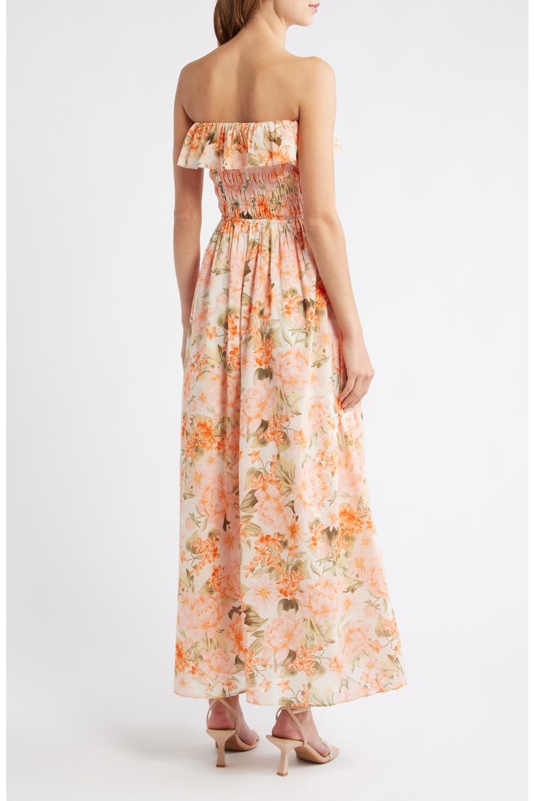 Shirred Floral Print Maxi Dress, Alternate, color, ORANGE