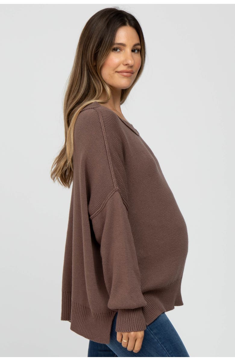PinkBlush Exposed Seam Side Slit Sweater, Alternate, color, Brown