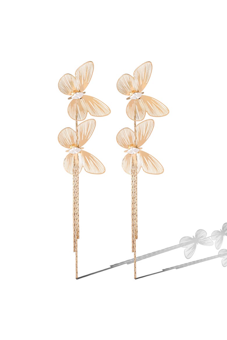 Butterfly Tassled-Drop Gold-Tone Earrings, Main, color, Gold