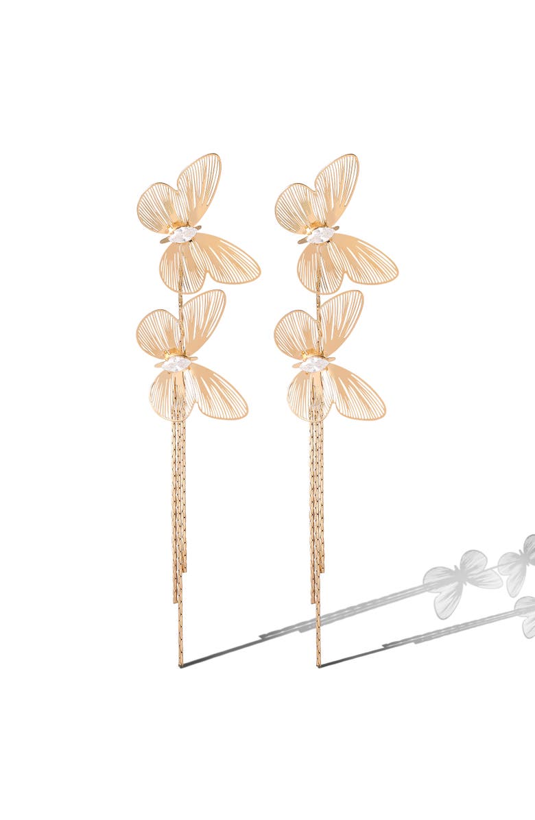 Jessica Simpson Butterfly Tassled-Drop Gold-Tone Earrings, Main, color, Gold