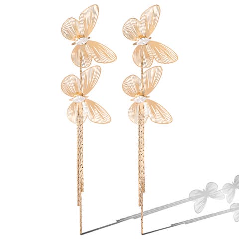 Butterfly Tassled-Drop Gold-Tone Earrings
