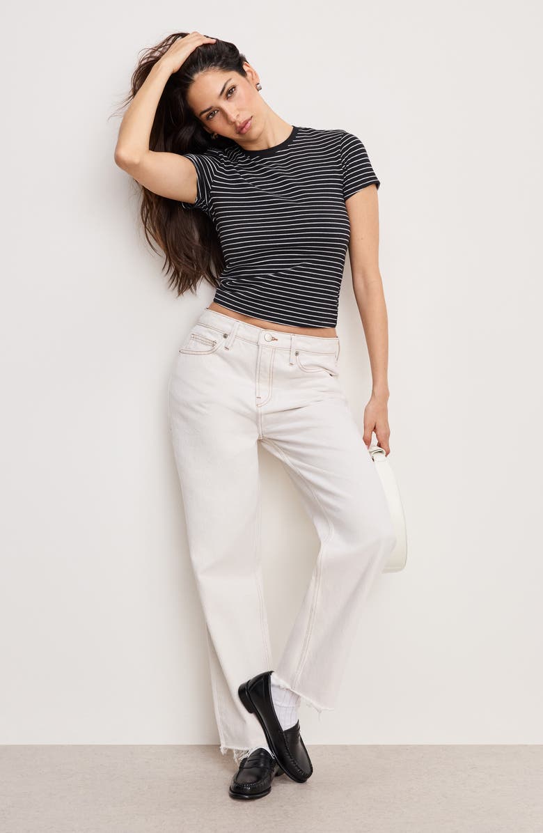 Good American Super Stretch Baby Tee, Alternate, color, Classic Stripe002