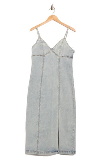 Habitual Empire Waist Cotton Blend Chambray Maxi Dress