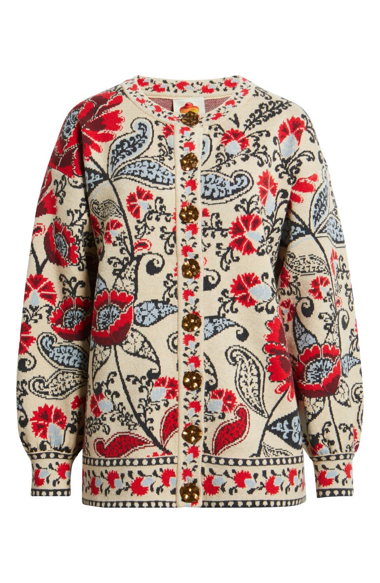 FARM Rio Francesca Jacquard Cardigan, Alternate, color, Ivory/ Black Multi