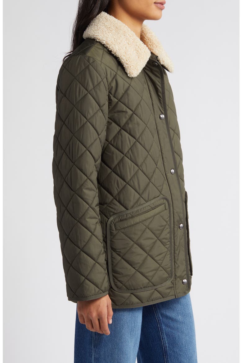 Quilted Coat with Faux Shearling Collar, Alternate, color, LODEN