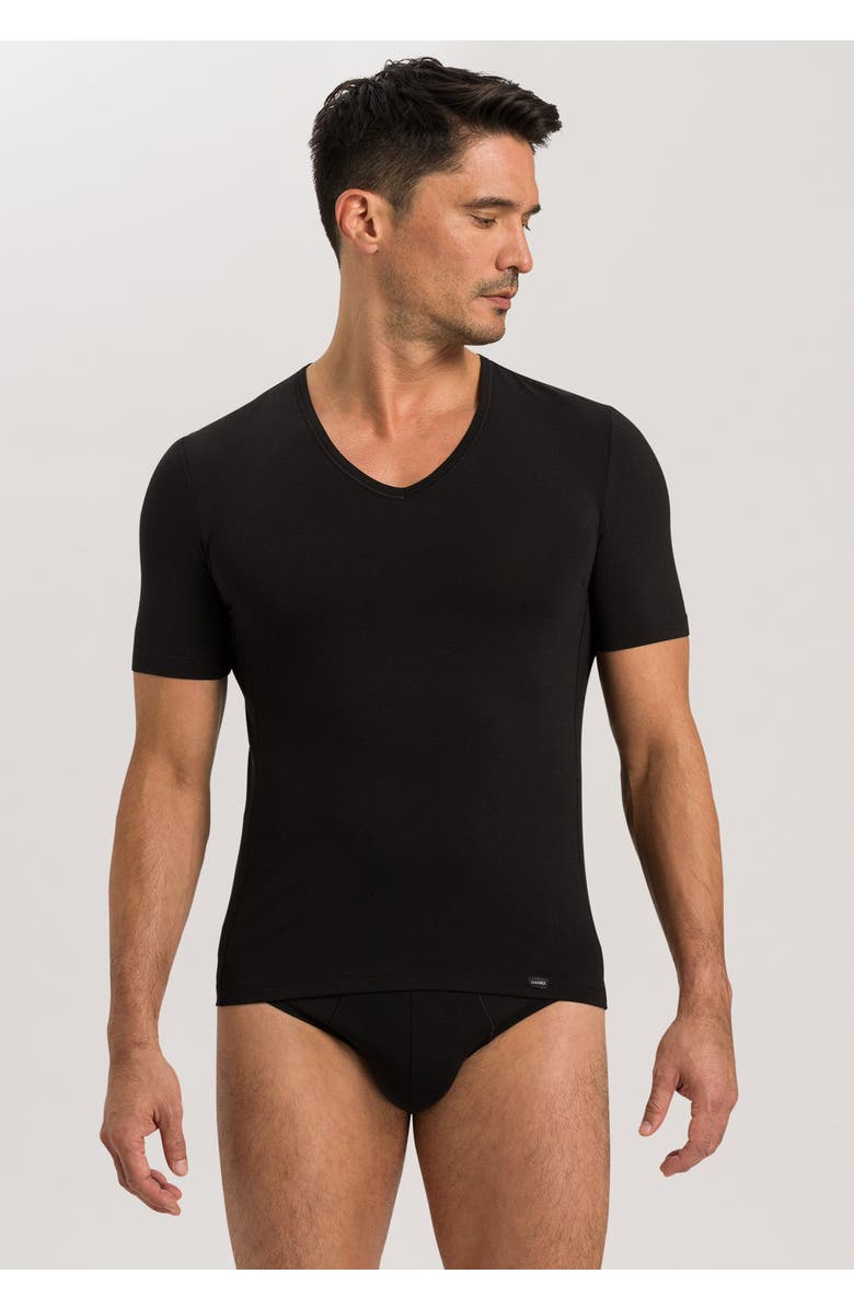 Hanro Natural Function Tencel and Cotton Fitted V-Neck T-Shirt, Alternate, color, Black