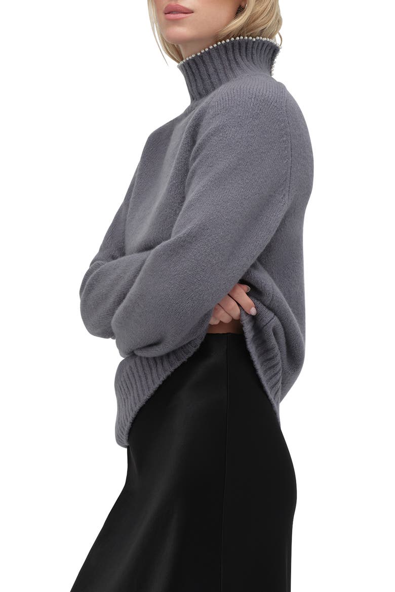 The Duchess Faux Pearl Embellished Wool Blend Turtleneck Sweater, Alternate, color, CHARCOAL