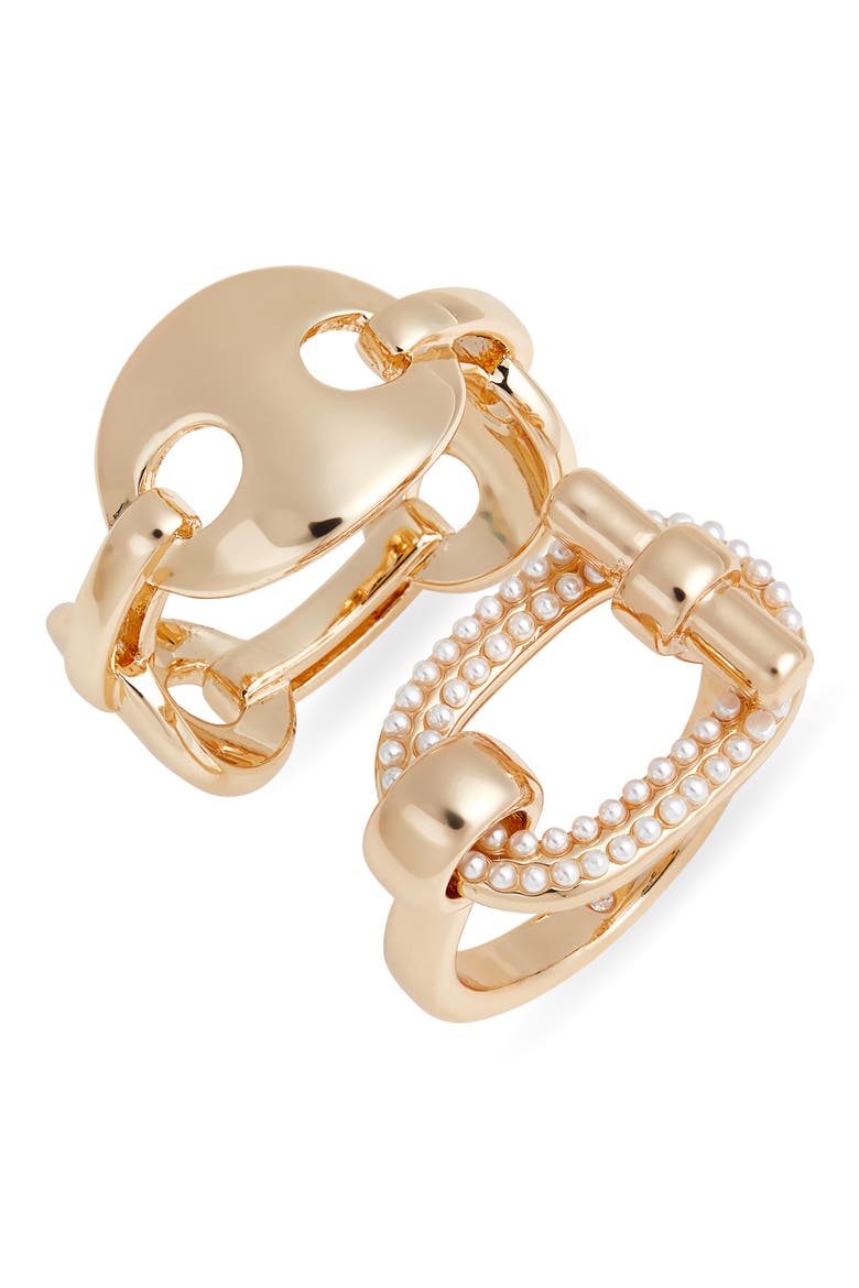 Set of 2 Micro Faux Pearl Rings, Main, color, CLEAR- WHITE- GOLD