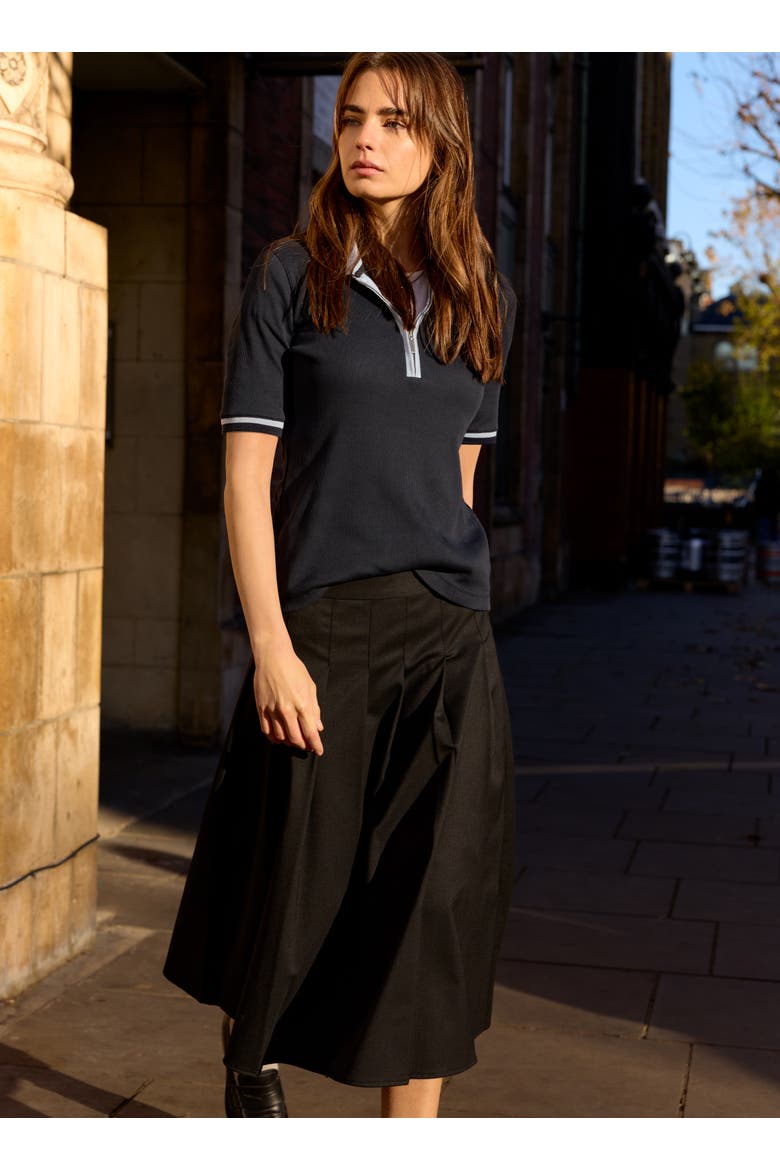 Pam Wool Blend Pleated Midi Skirt, Alternate, color, Caviar Black