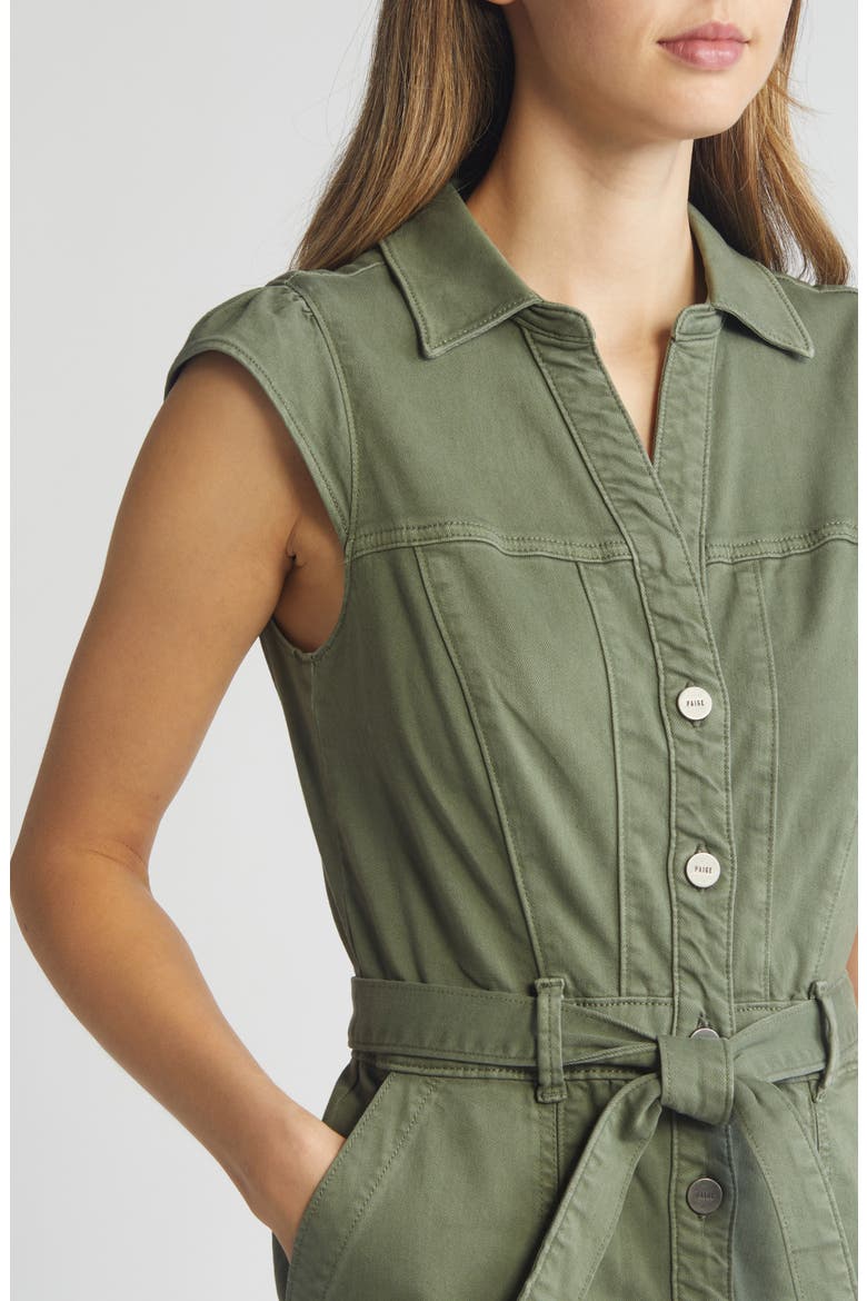 Jaxsyn Cap Sleeve Stretch Twill Midi Shirtdress, Alternate, color, VINTAGE IVY GREEN