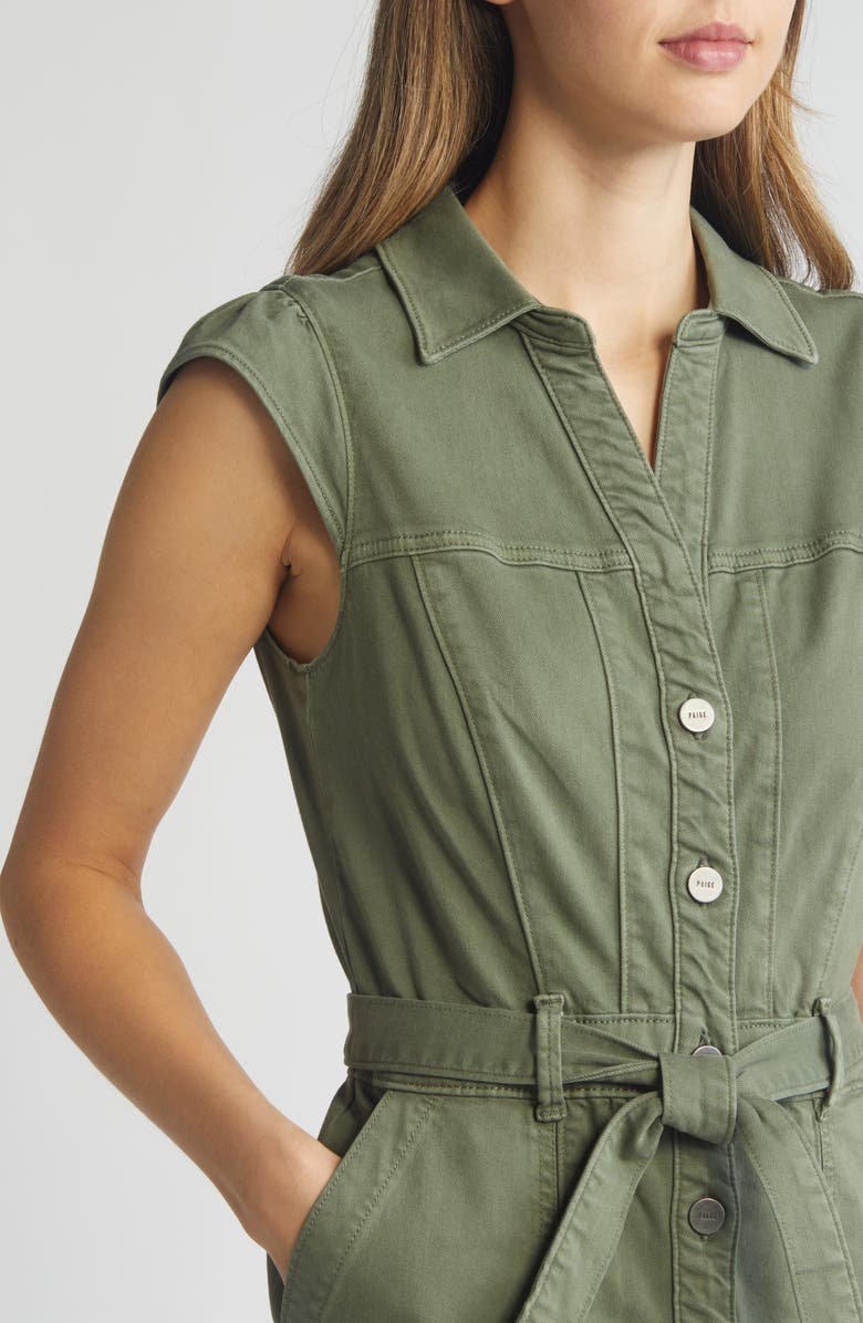 PAIGE Jaxsyn Cap Sleeve Stretch Twill Midi Shirtdress, Alternate, color, Vintage Ivy Green