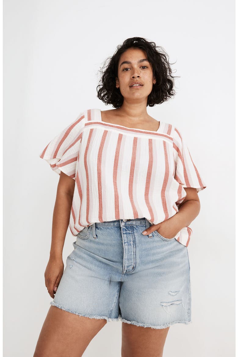 Relaxed Mid-Length Denim Shorts: Ripped Edition, Main, color, SELTON WASH