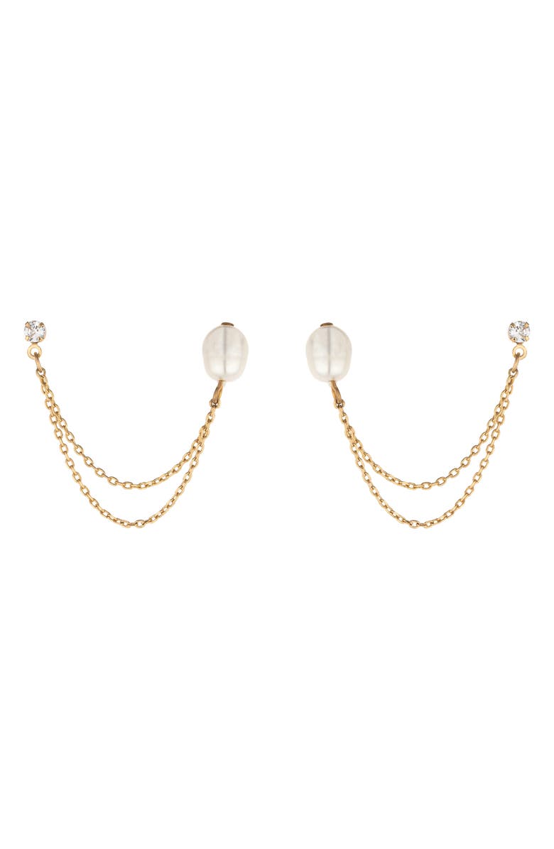 Ettika CZ & Imitation Pearl Double Chain Drop Earrings, Main, color, Gold