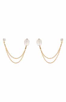 Ettika CZ & Imitation Pearl Double Chain Drop Earrings