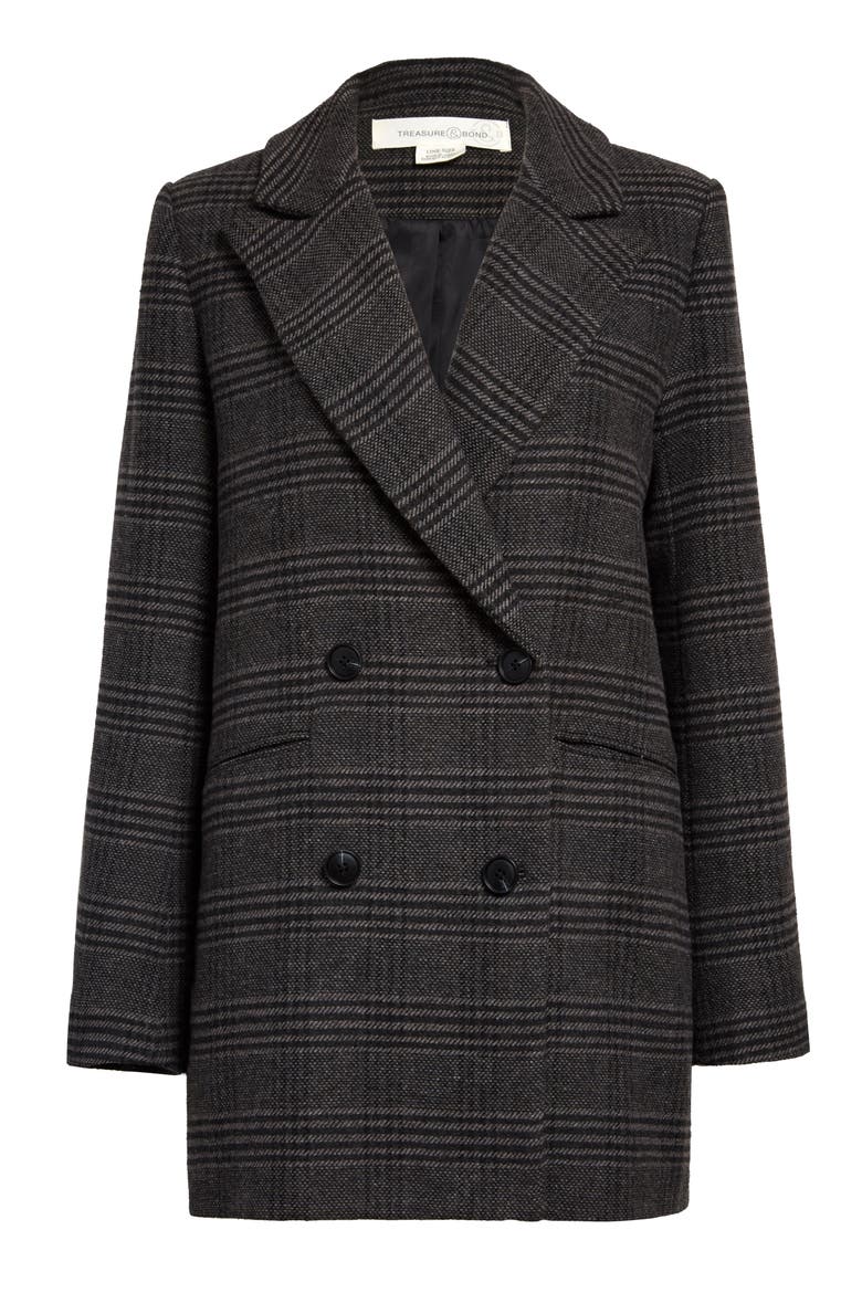 Two-Button Double Breasted Blazer Coat, Main, color, GREY- BLACK PLAID
