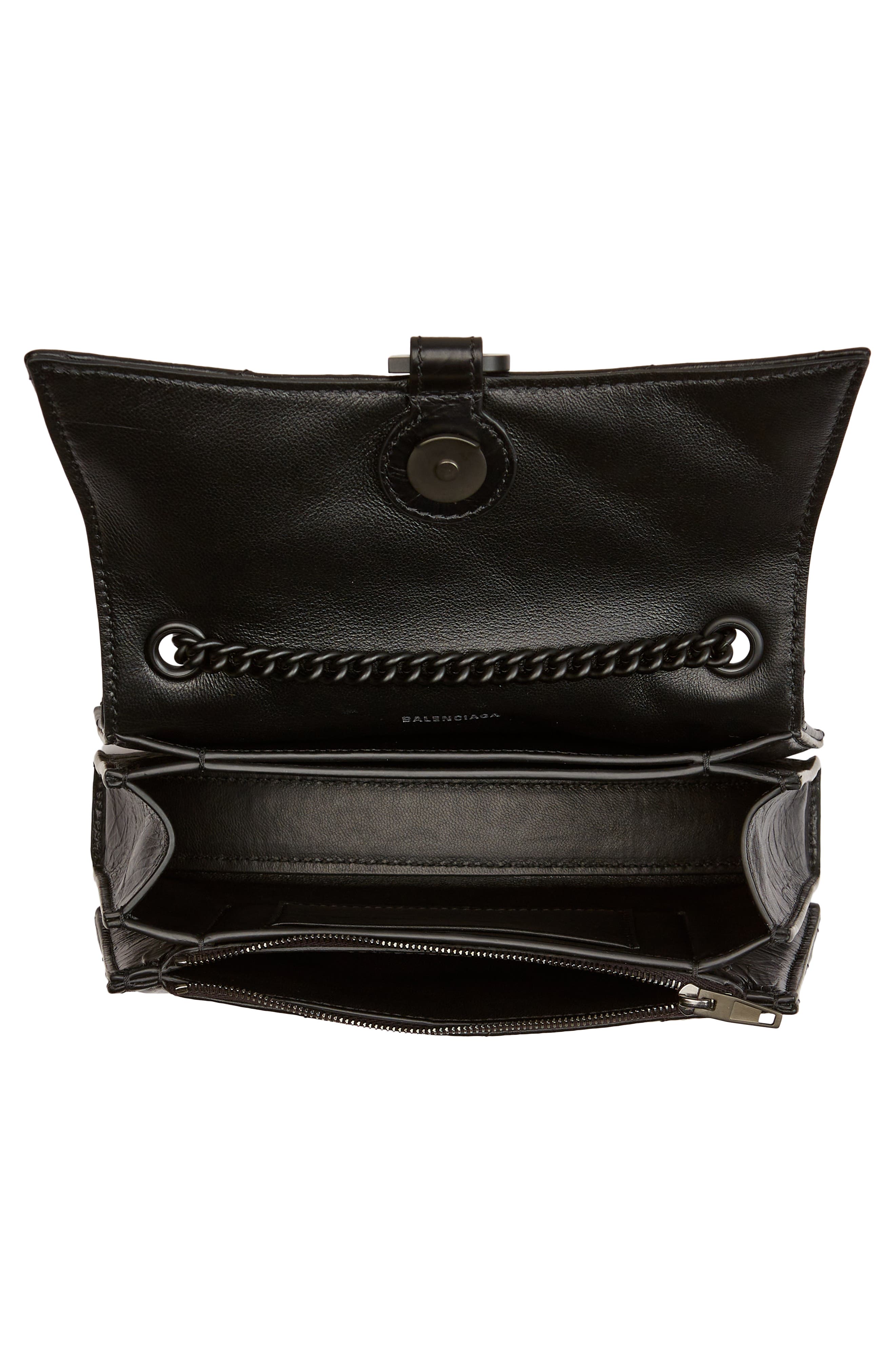 Balenciaga Crush Quilted Crinkle Leather Wallet on a Chain, Alternate, color, 