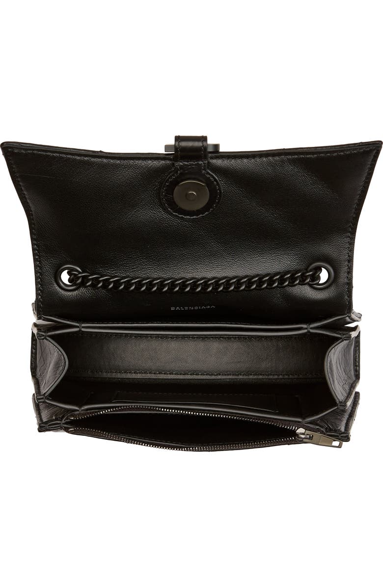 Balenciaga Crush Quilted Crinkle Leather Wallet on a Chain, Alternate, color,