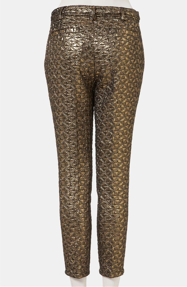 Topshop Metallic Jacquard Crop Cigarette Pants, Alternate, color, 
