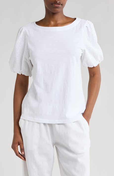 Tommy Bahama Eyelet Puff Sleeve Organic Cotton Top