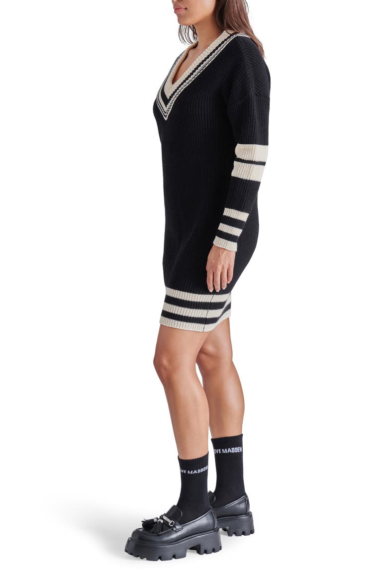 Colleen Stripe Trim Long Sleeve Sweater Minidress, Alternate, color, BLACK