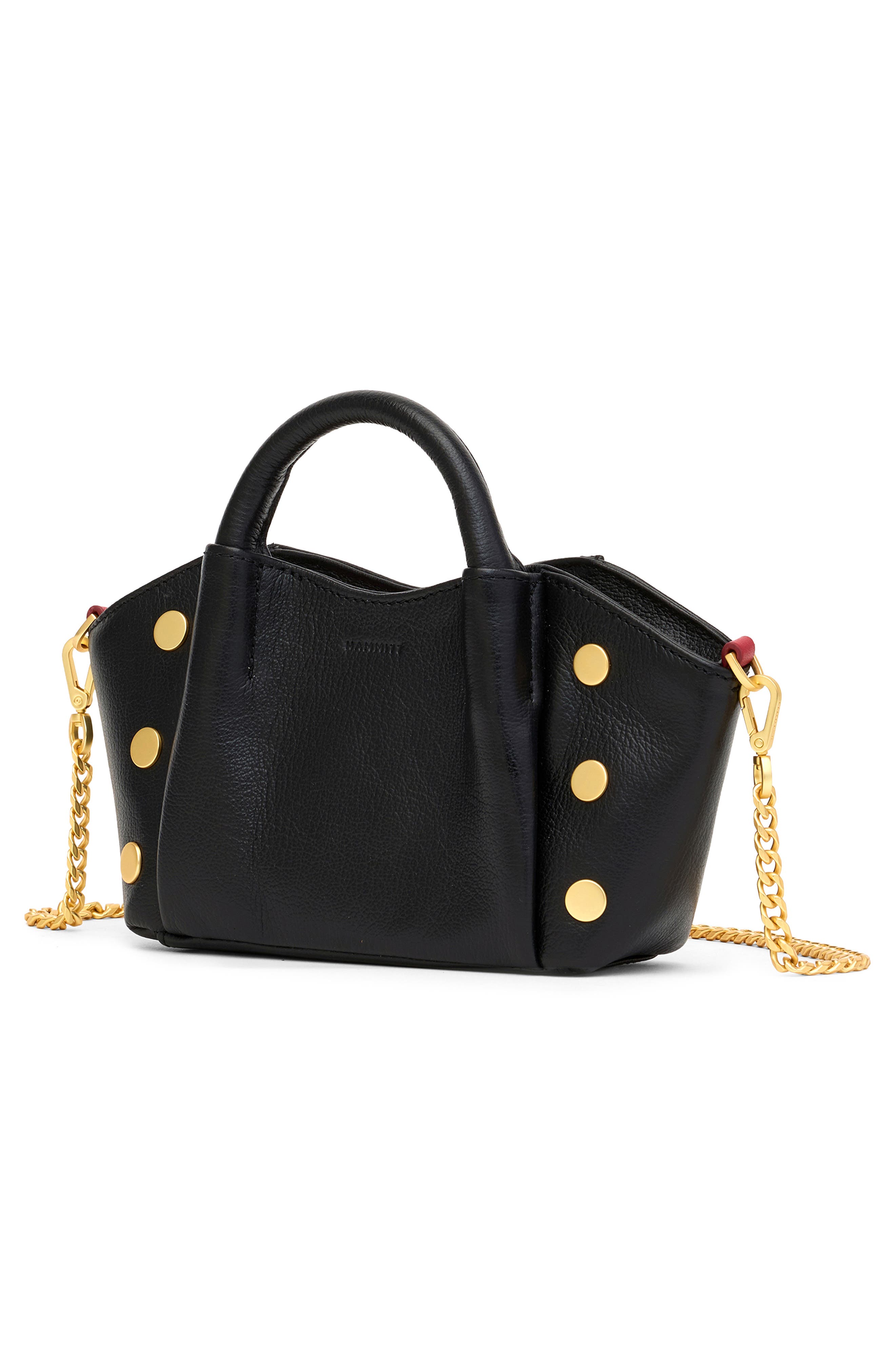 HAMMITT Mini Paul Leather Top Handle Bag, Alternate, color, Black Press/Gold Red Zip