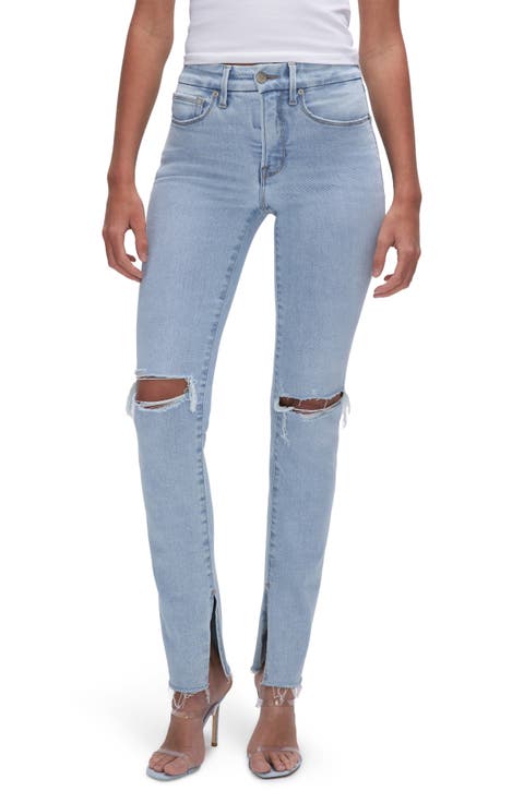 Good Classic Distressed Split Hem Stretch Skinny Jeans (Indigo 459)