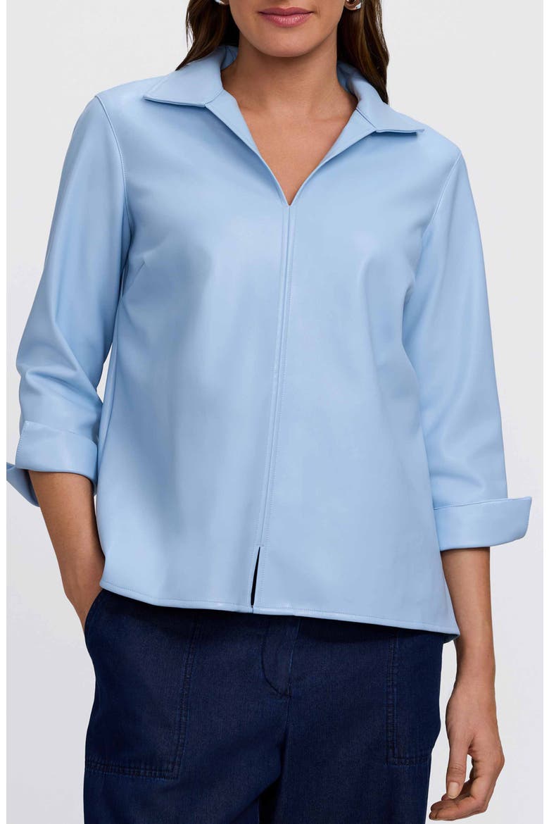 Agnes Faux Leather Long Sleeve Popover Top, Main, color, SKY BLUE