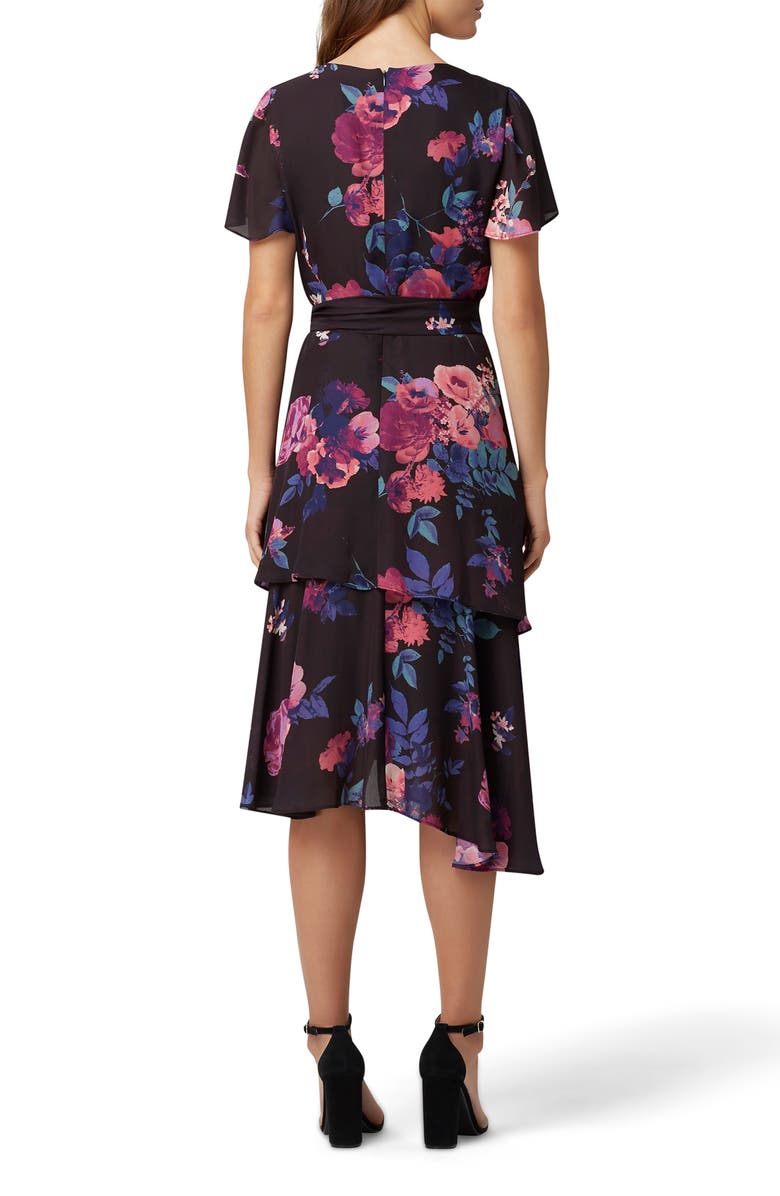 Tahari Floral Short Sleeve Chiffon Midi Dress, Alternate, color, 