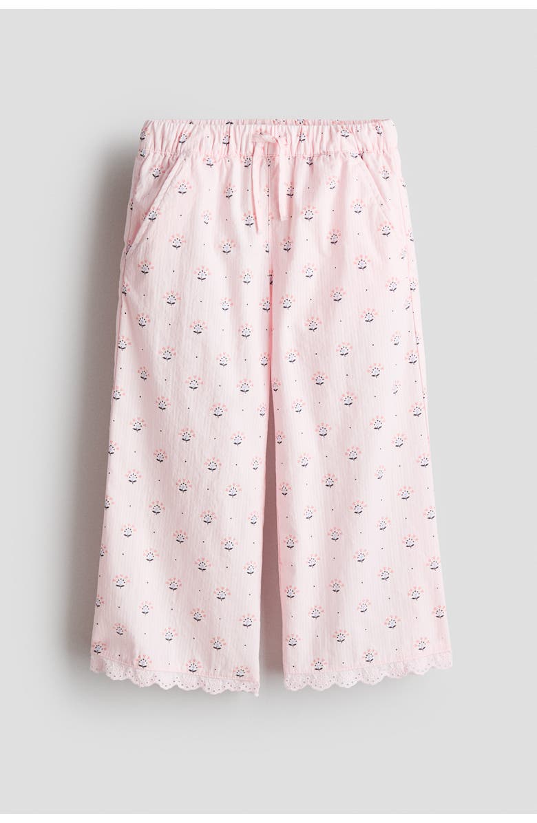H&M Lace-trimmed Seersucker Trousers, Main, color, Light Pink/Floral