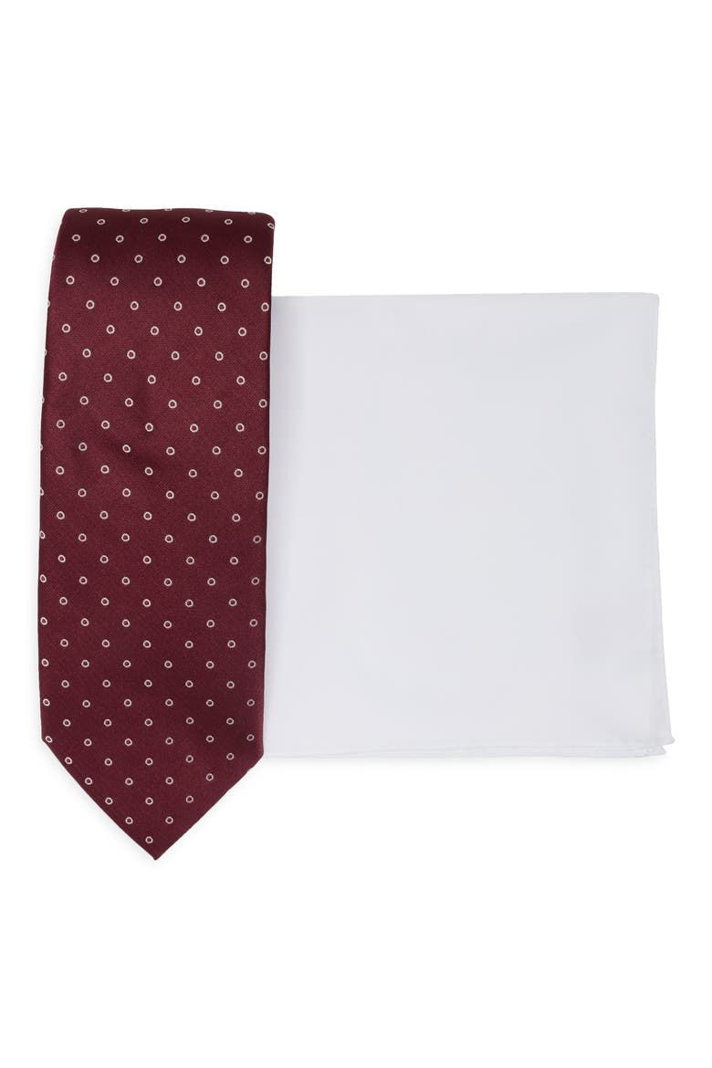 Kemble Dot Tie & Pocket Square Set, Alternate, color, BURGUNDY