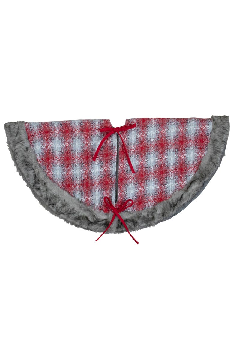 Northlight 48" Red and White Plaid Christmas Tree Skirt with Snowflake, Alternate, color, Red