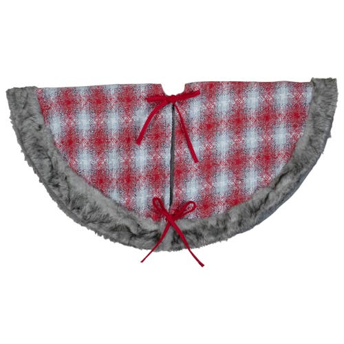 Northlight 48" Red And White Plaid Christmas Tree Skirt With Snowflake In Red