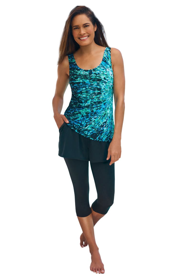 Longer-Length Scoop Neck Tankini Top, Main, color, MULTI SUNBURST