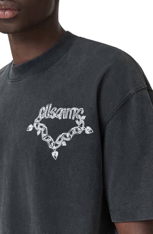Allsaints Mens Washed Black Oversized Graphic-print Cotton T-shirt Xl In Black