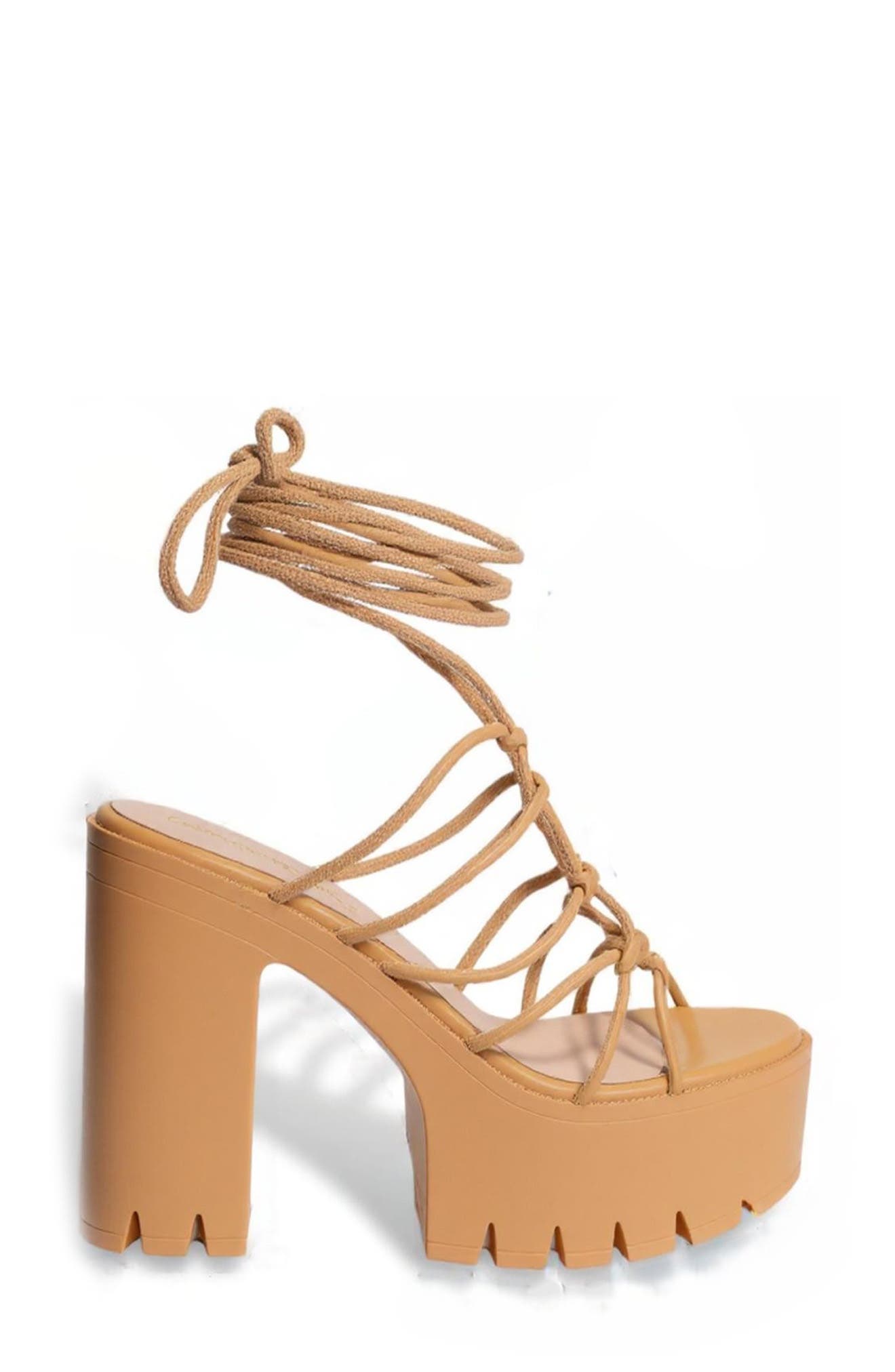 CHASE AND CHLOE Knotted Ankle Wrap Platform Sandal, Alternate, color, 