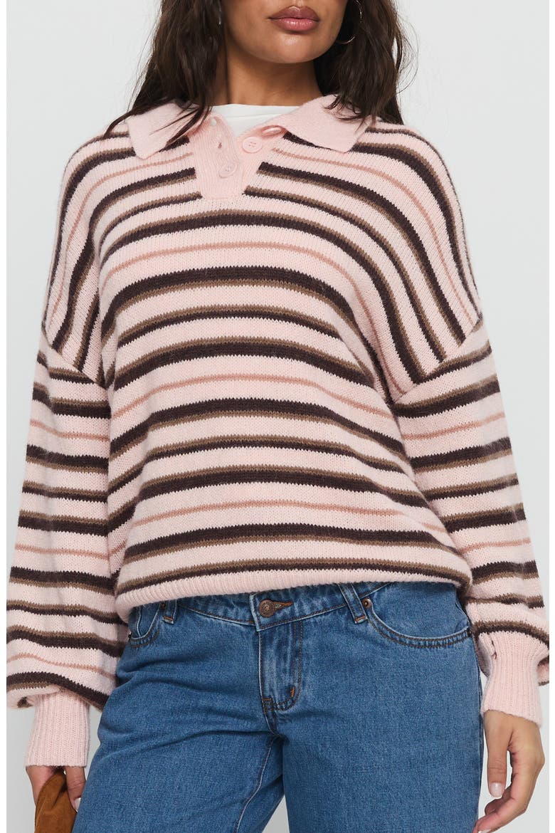 Jeanny Collared Stripe Sweater, Main, color, BROWN / PINK STRIPE