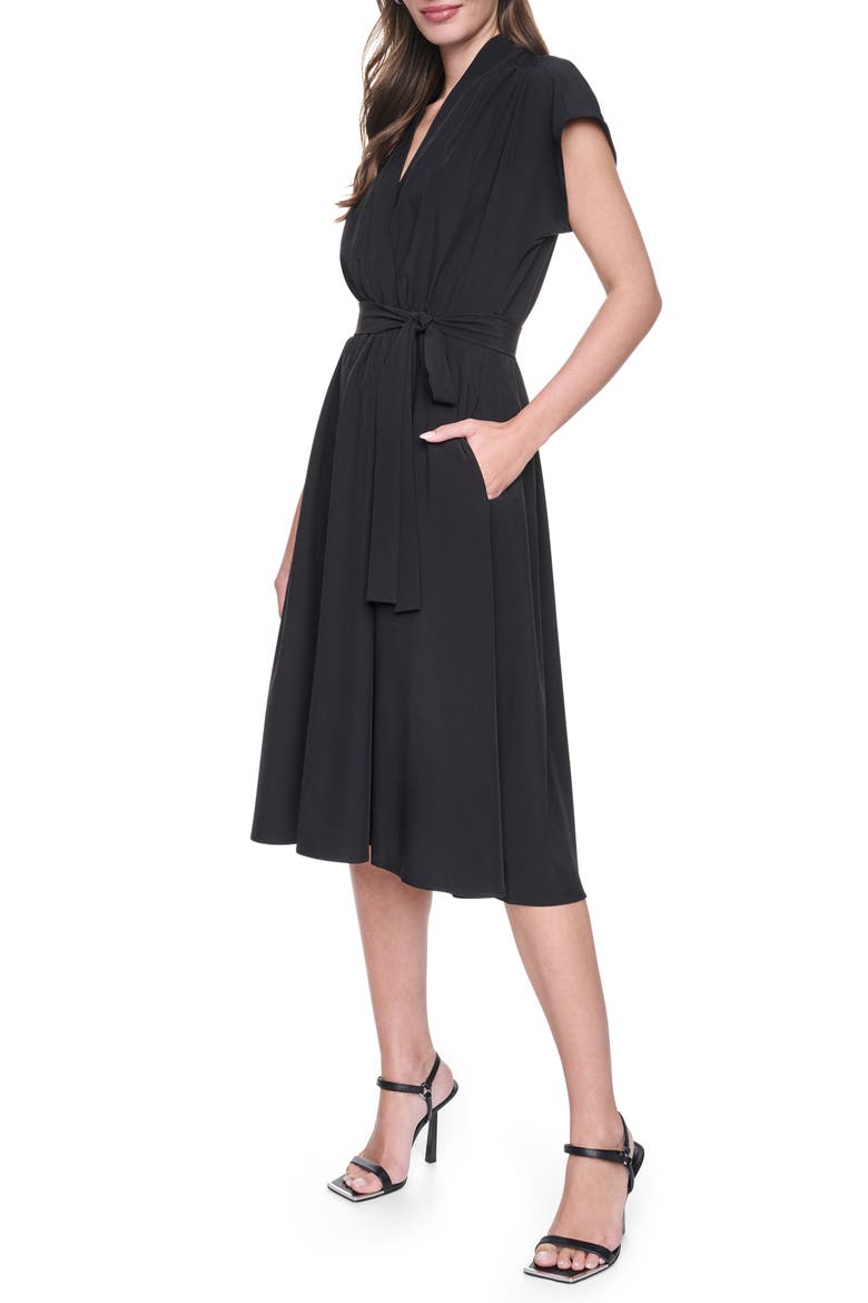 Cap Sleeve Midi Dress, Alternate, color, BLACK