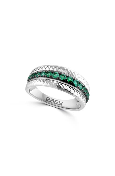 Sterling Silver Emerald Braided Band Ring