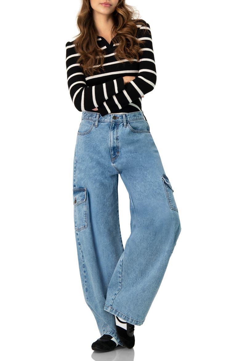 Knitted Striped Long Sleev Polo, Alternate, color, Black