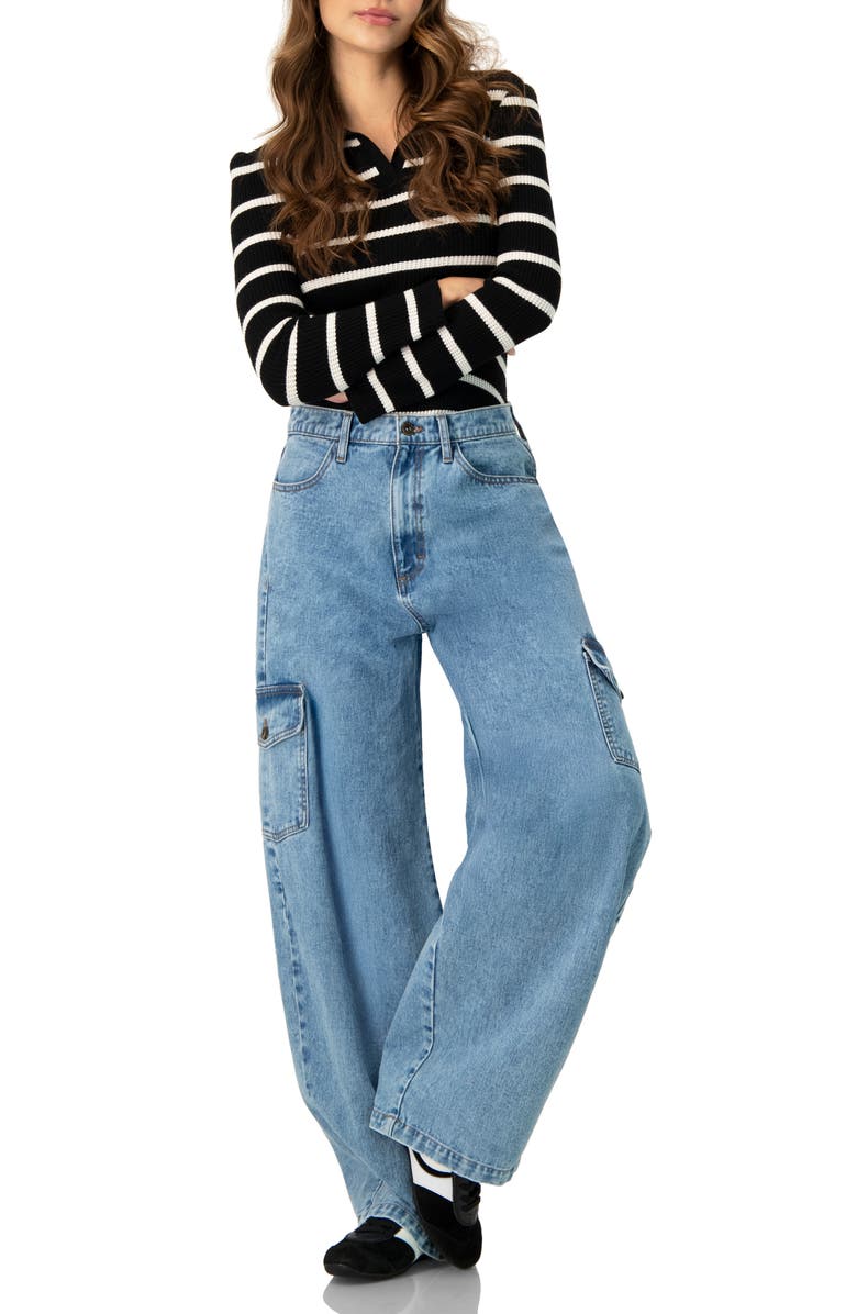 IVONNE Knitted Striped Long Sleev Polo, Alternate, color, Black