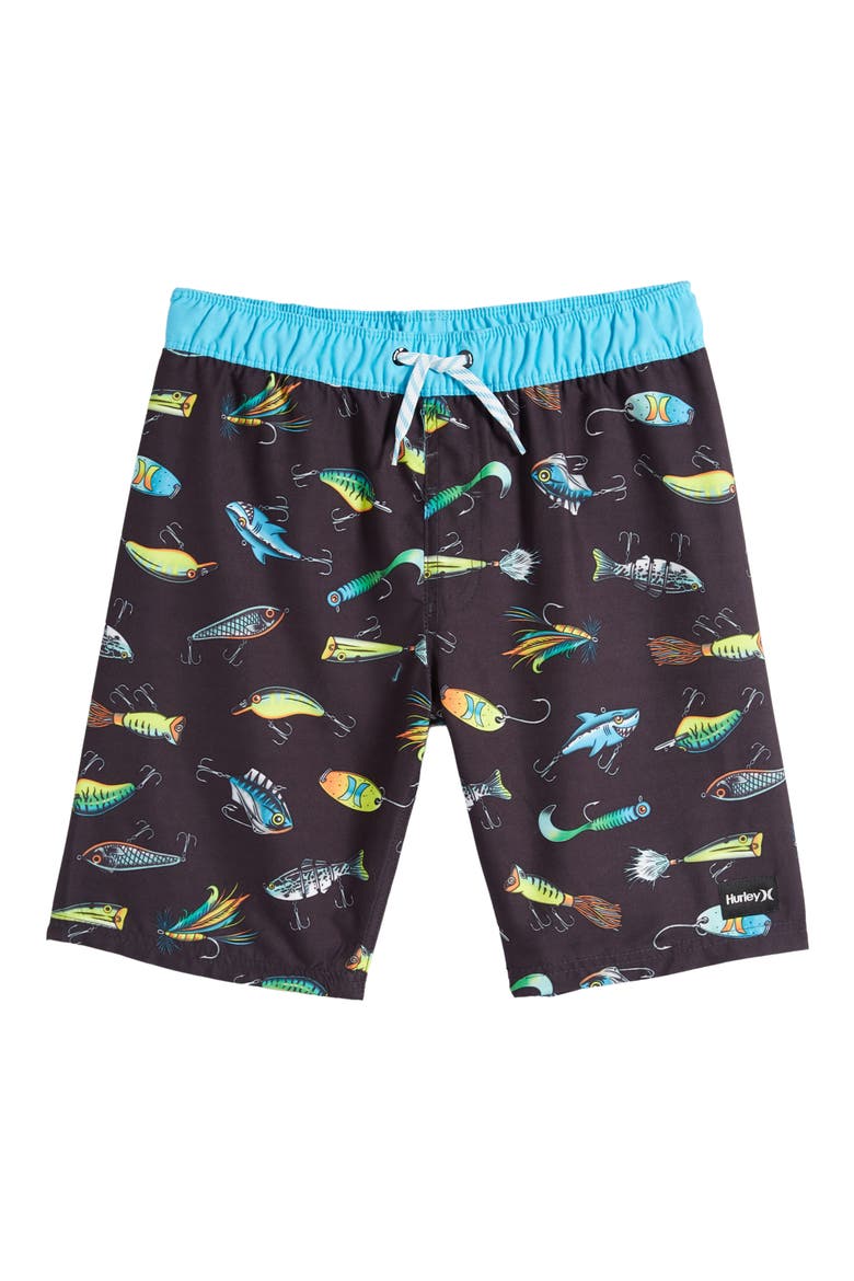 Kids' Fishing Lure Swim Trunks, Main, color, BLACK