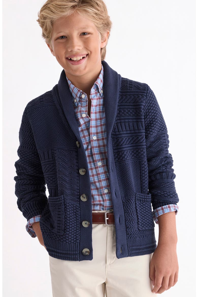 Kids' USA Patchwork Shawl Collar Cotton Cardigan, Alternate, color, NAUTICAL NAVY