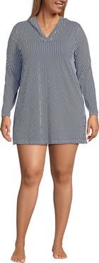 Lands' End Plus Size SunShade UPF 50 Hooded Mini Swim Swim Cover-Up Dress