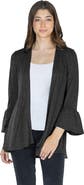 24seven Comfort Apparel Womens Knit Three Quarter Bell Sleeve Open Cardigan