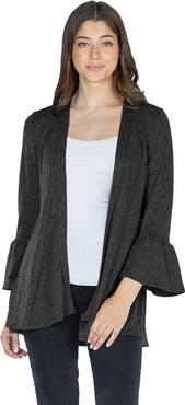24seven Comfort Apparel Womens Knit Three Quarter Bell Sleeve Open Cardigan