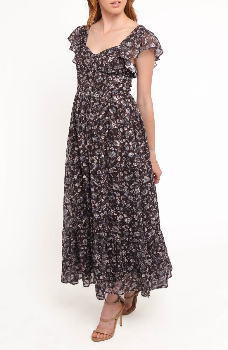 Petal & Pup Myles Floral Chiffon Maxi Dress, Alternate, color, Brown/ Blue Floral