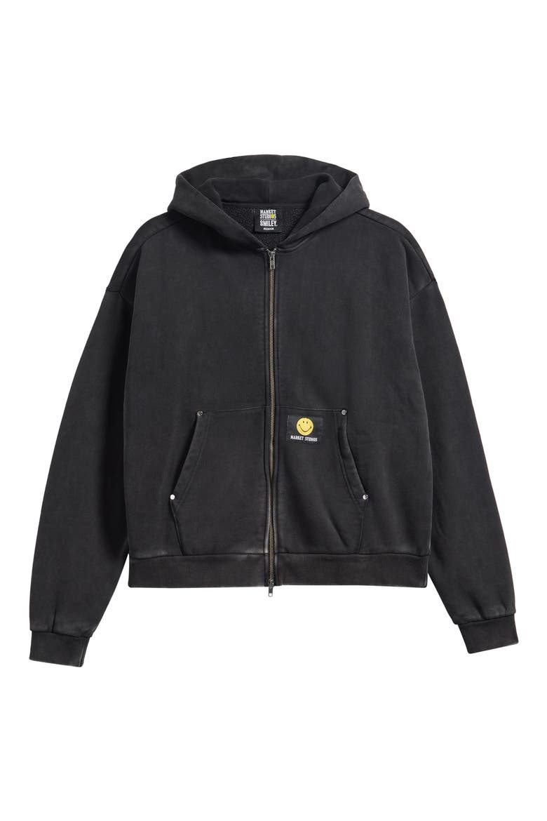 Smiley Core Zip-Up Hoodie, Main, color, BLACK
