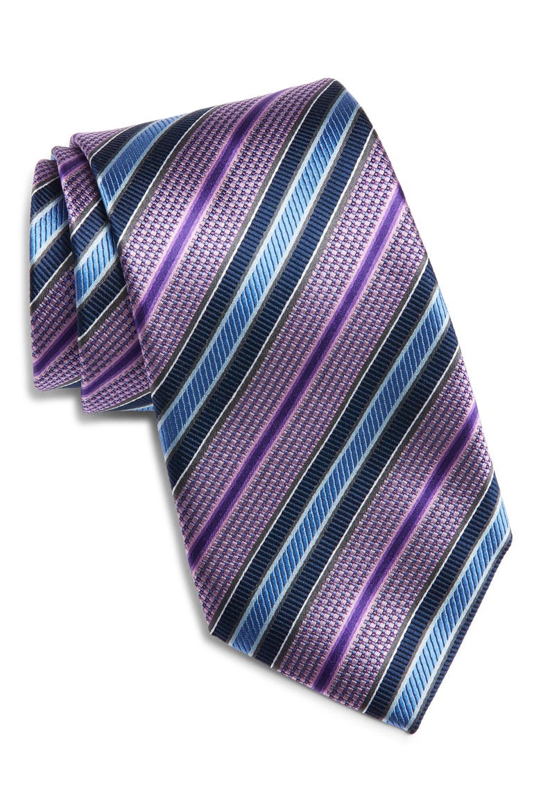 Stripe Silk Tie, Main, color, PURPLE