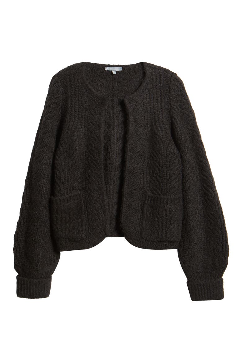 Blouson Sleeve Cable Knit Crop Cardigan, Alternate, color, BLACK